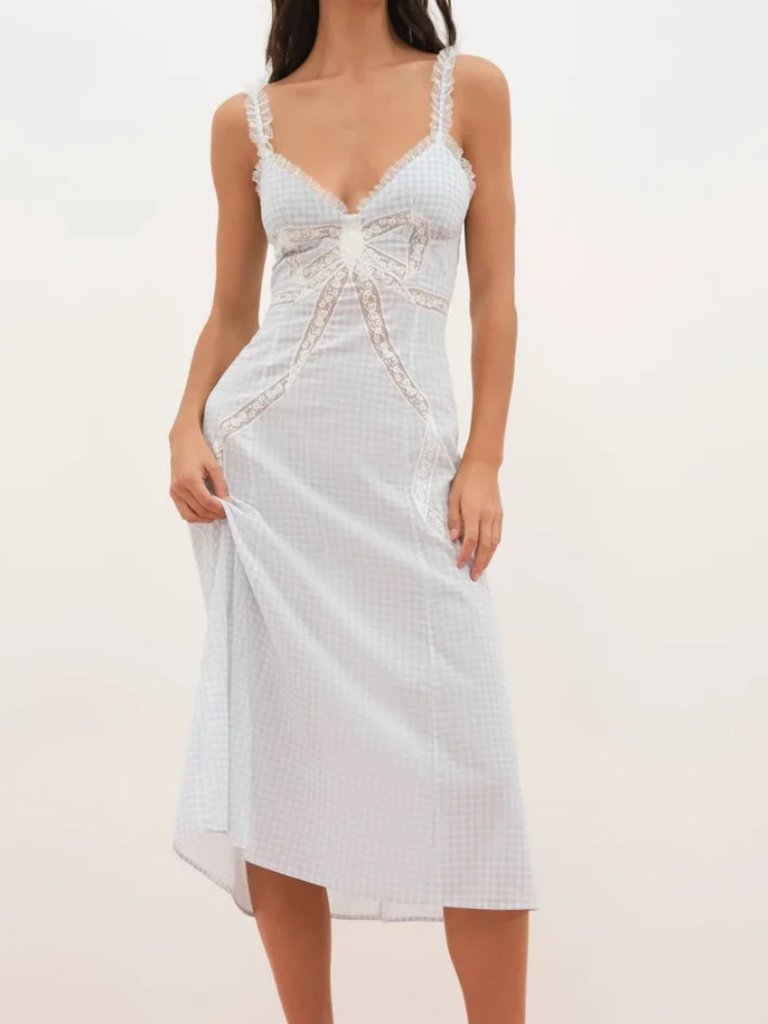 New $269 For Love And Lemons X Lynnee Bluebell Blue & Wht Gingham Mini Dress Xxs